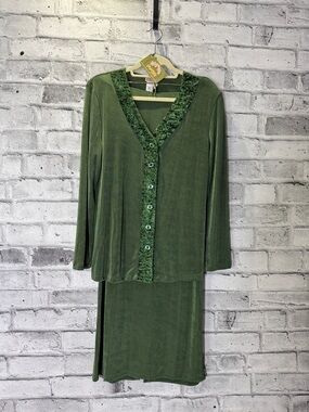 Kim & Co Green Button-Up Cardigan and Skirt Set